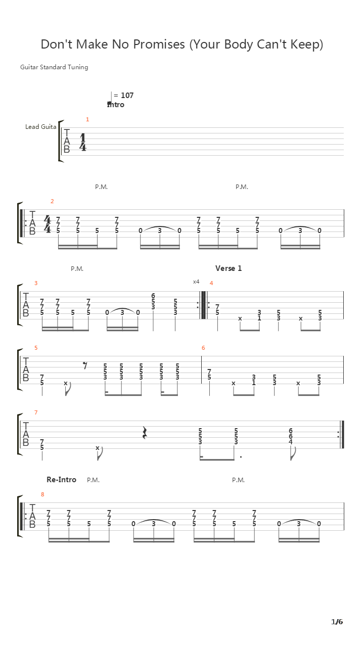 Dont Make No Promises吉他谱