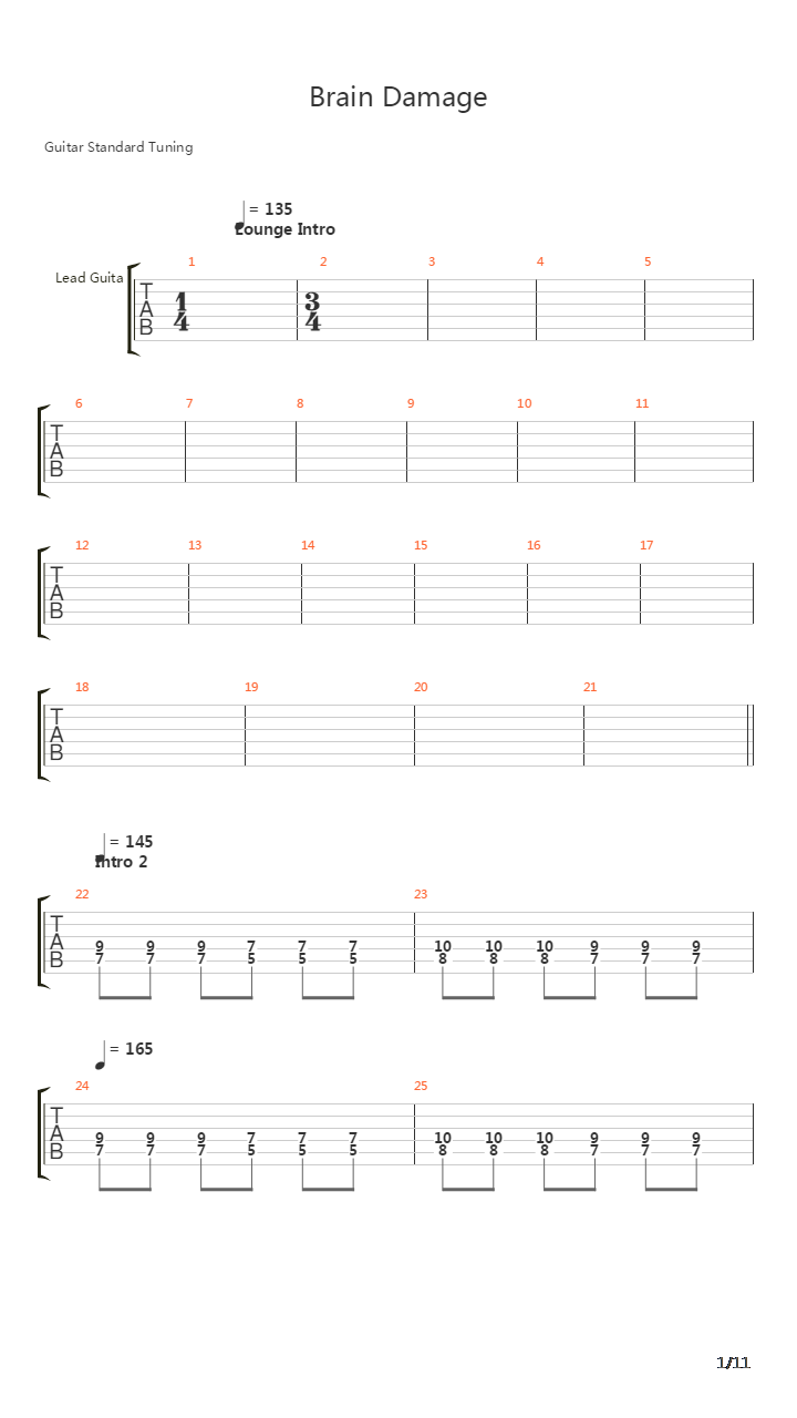 Brain Damage吉他谱