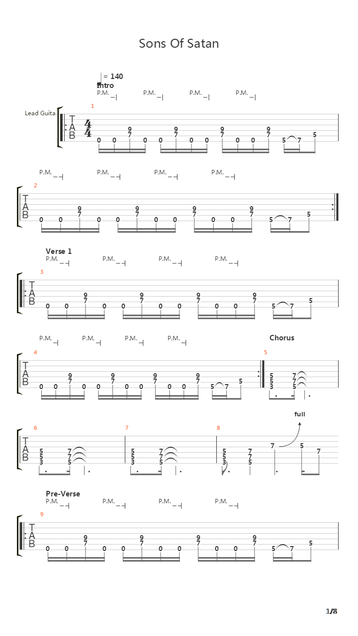 Sons Of Satan吉他谱