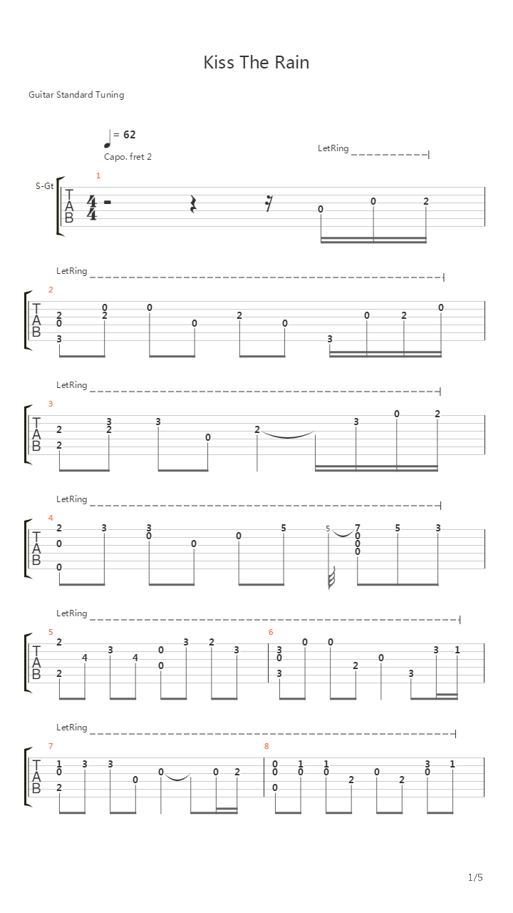 Kiss The Rain(雨的印记 - 李还乱改编)吉他谱