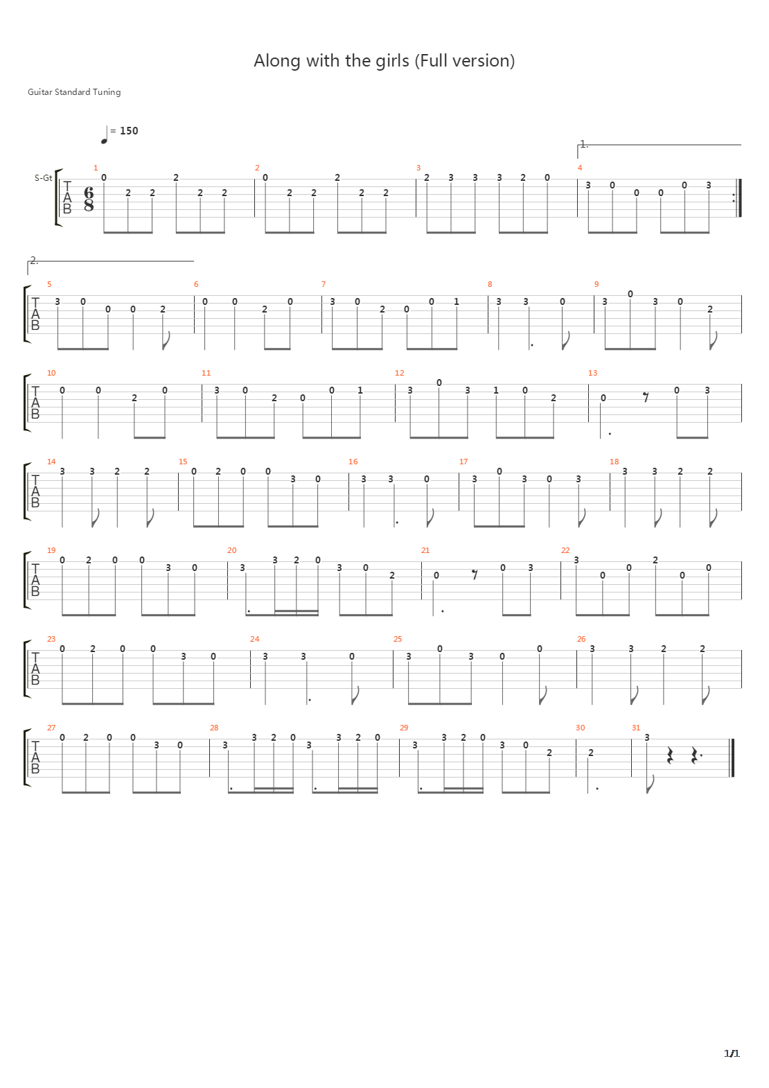 Along With The Girls吉他谱