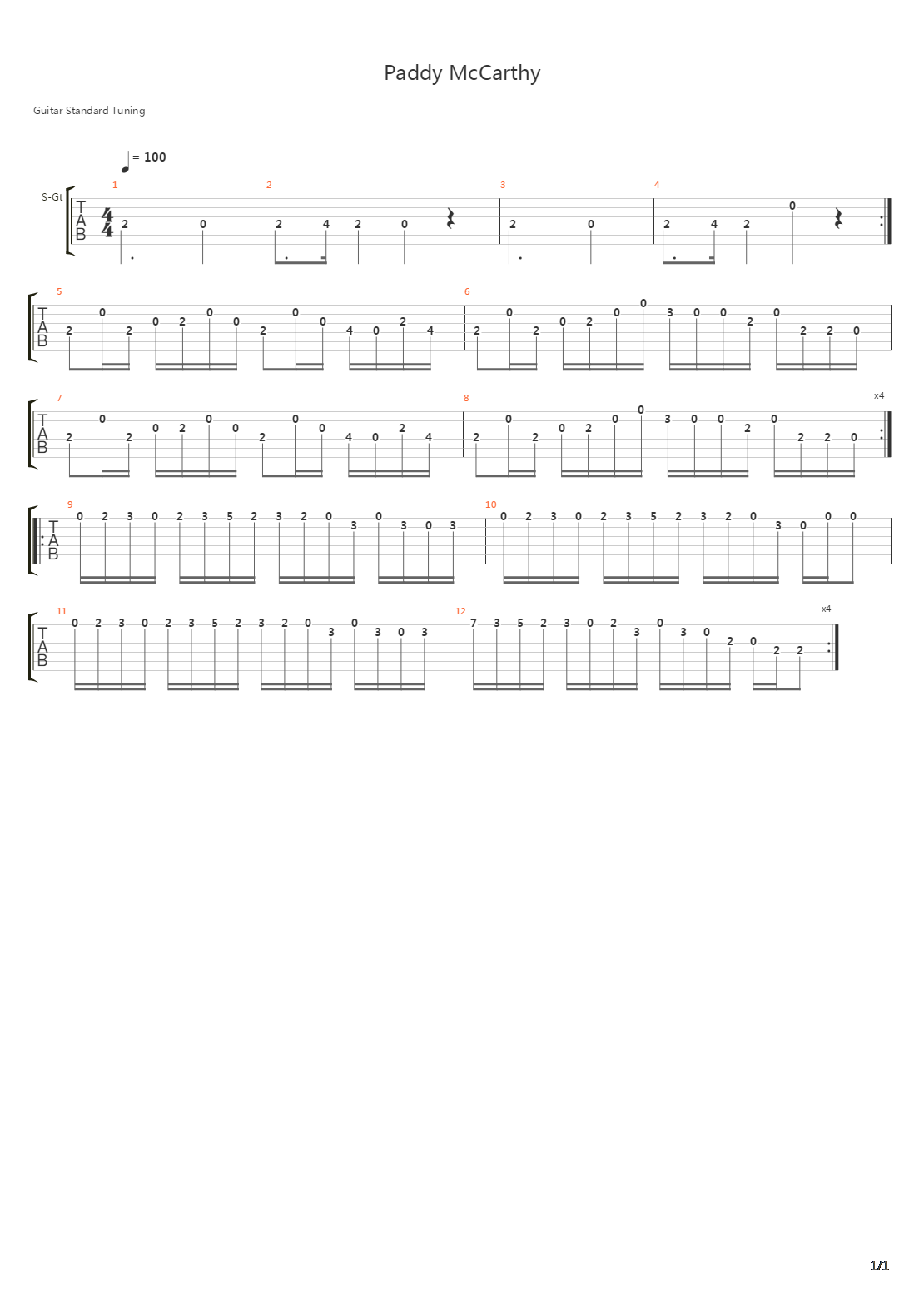 Paddy Mccarthy吉他谱