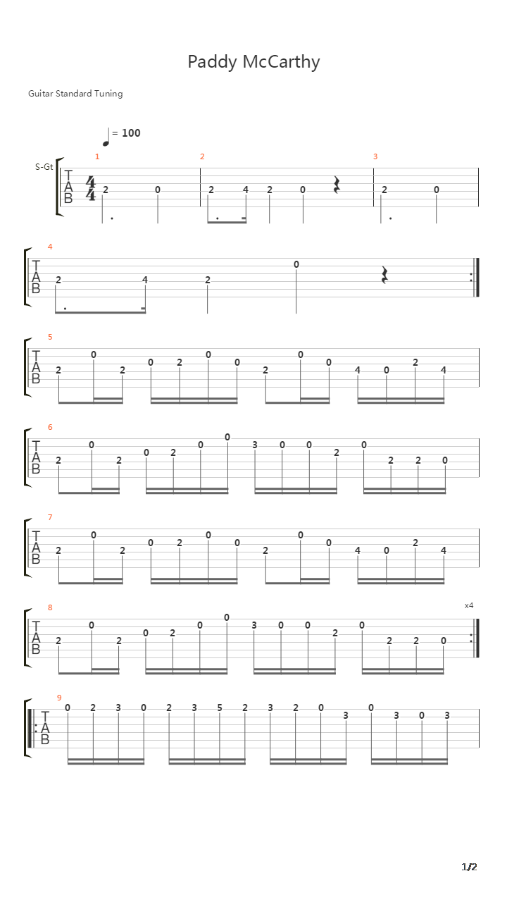 Paddy Mccarthy吉他谱