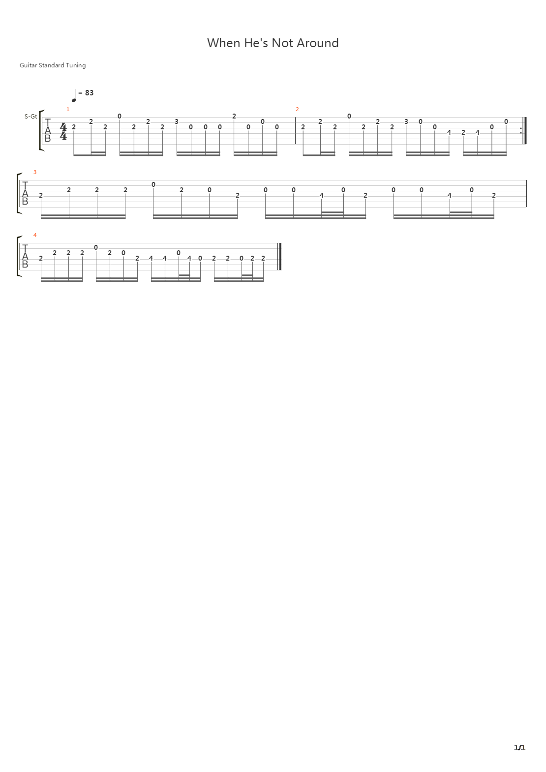 When Hes Not Around吉他谱