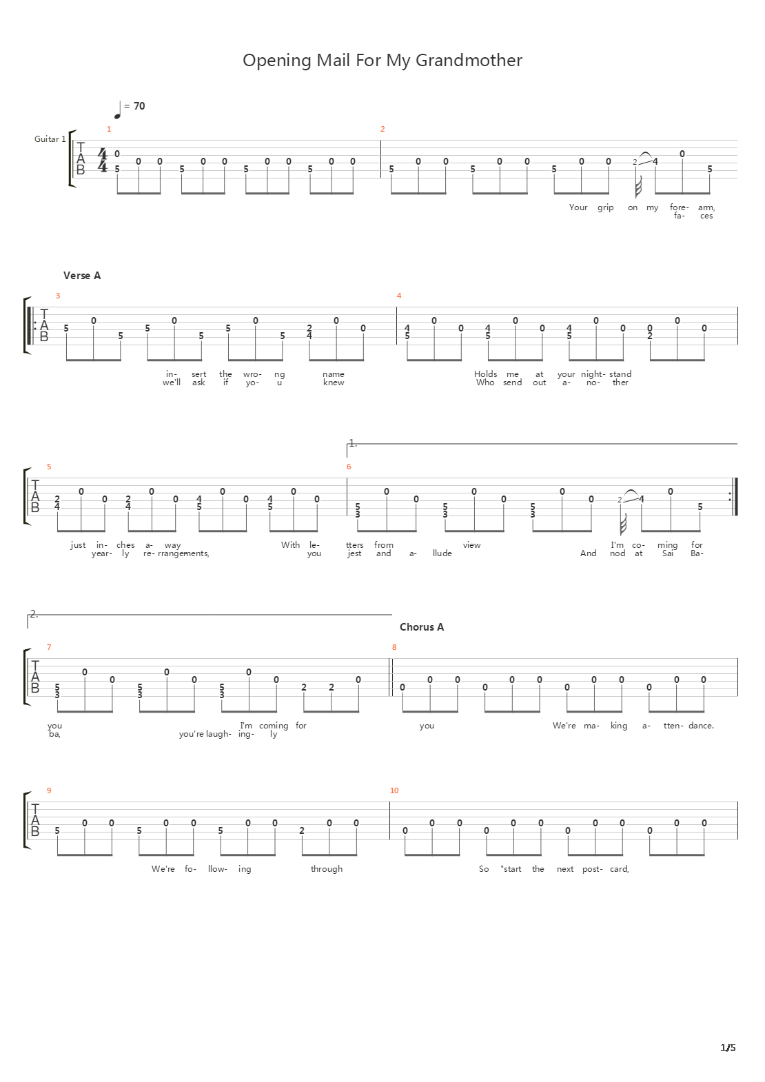 Opening Mail For My Grandmother吉他谱