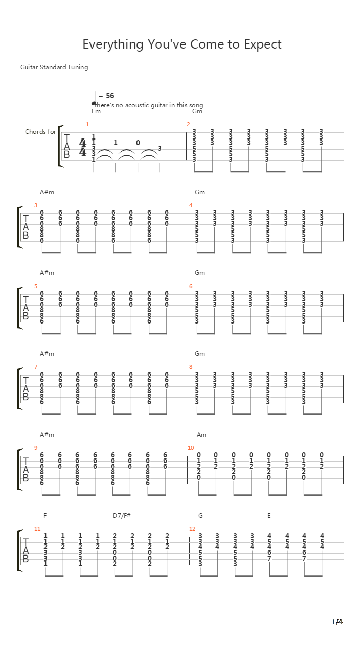 Everything Youve Come To Expect吉他谱