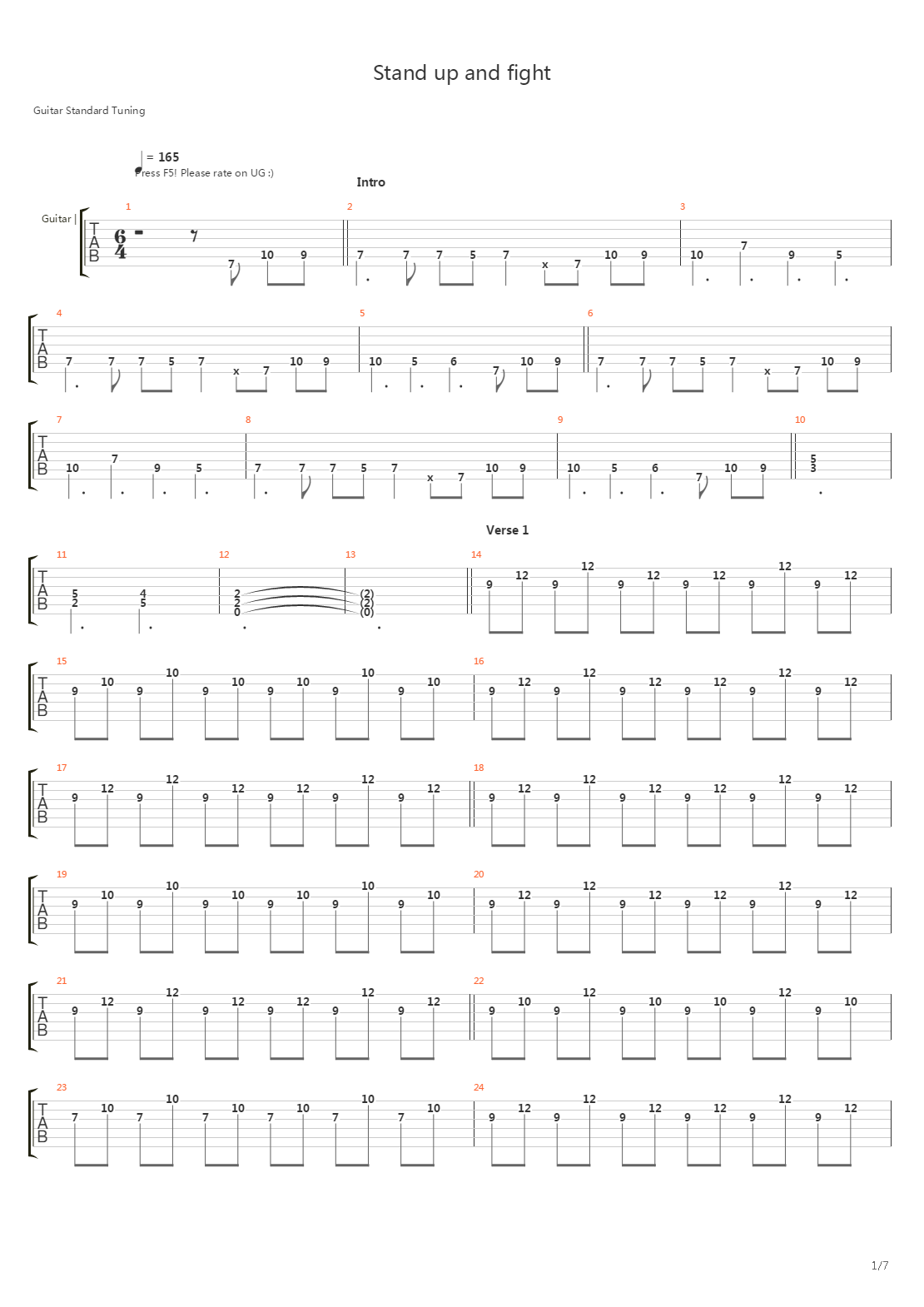 Stand Up And Fight吉他谱