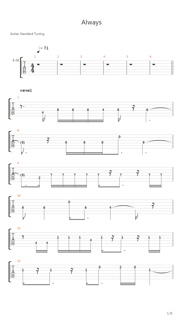 Always (9轨含间奏尾奏）吉他谱
