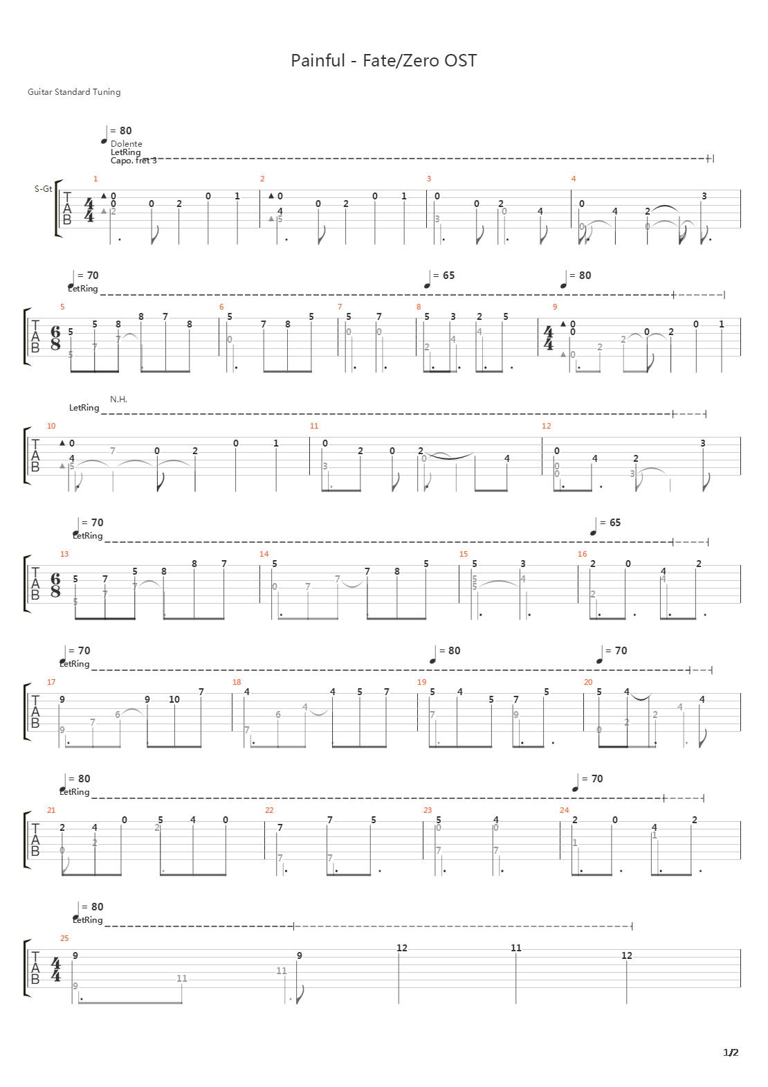 Painful - Fate/Zero OST 21吉他谱