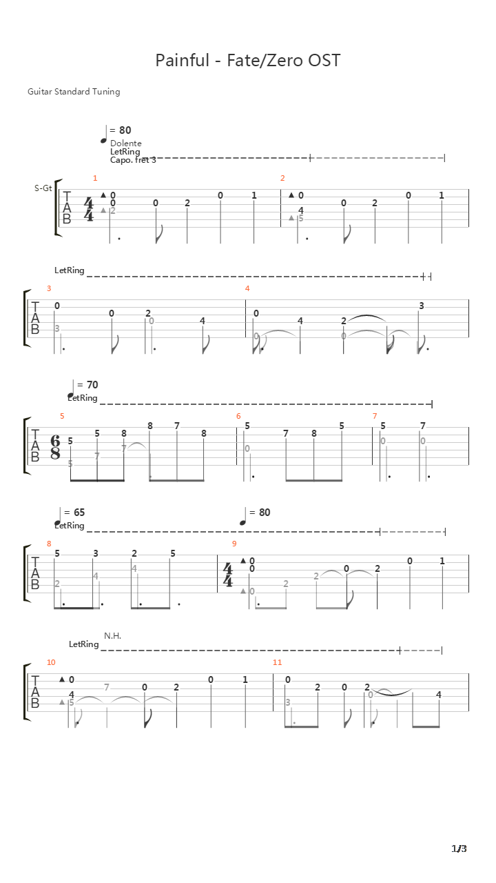 Painful - Fate/Zero OST 21吉他谱