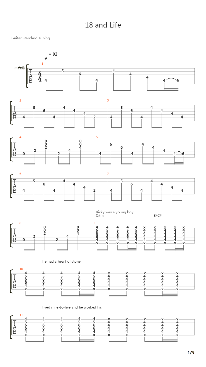 18 and life吉他谱
