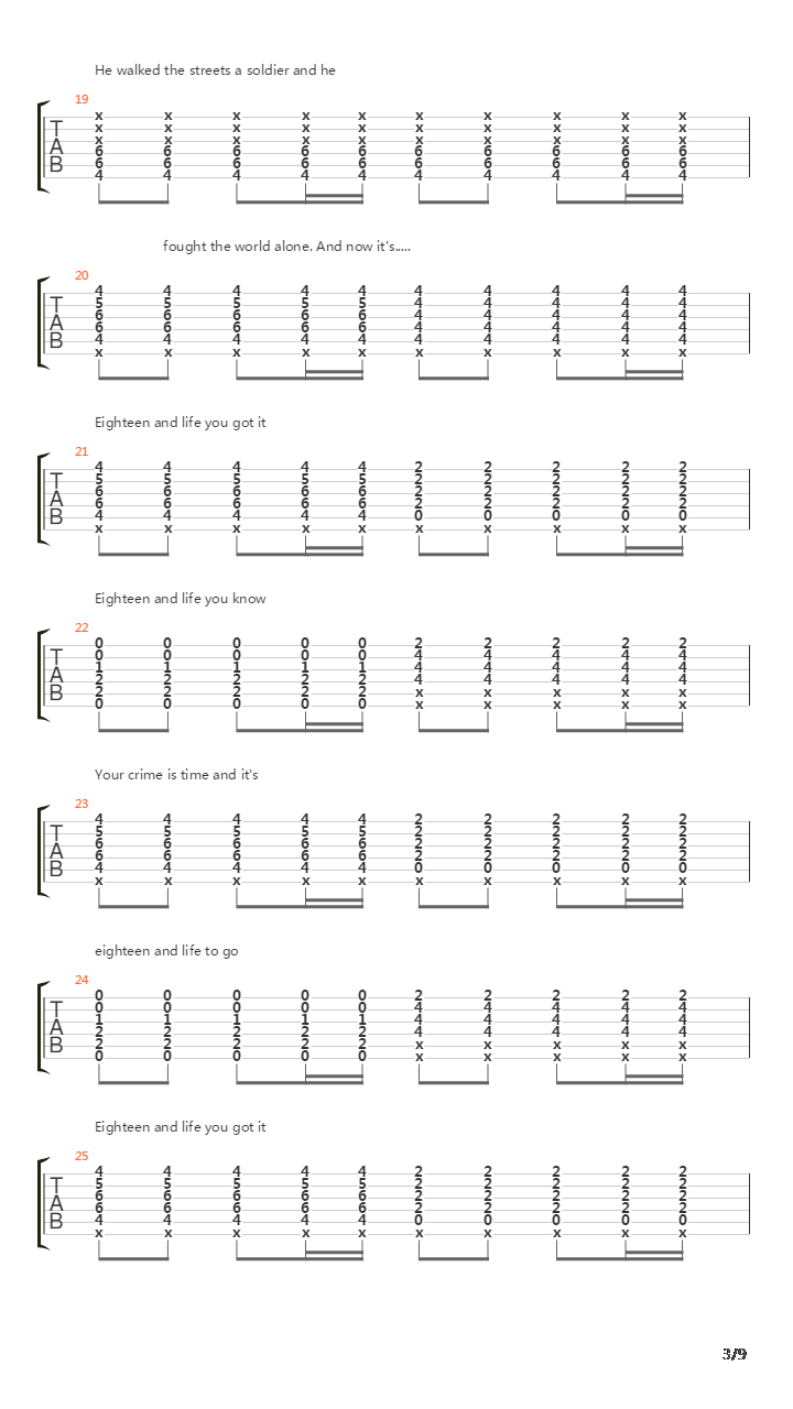18 and life吉他谱