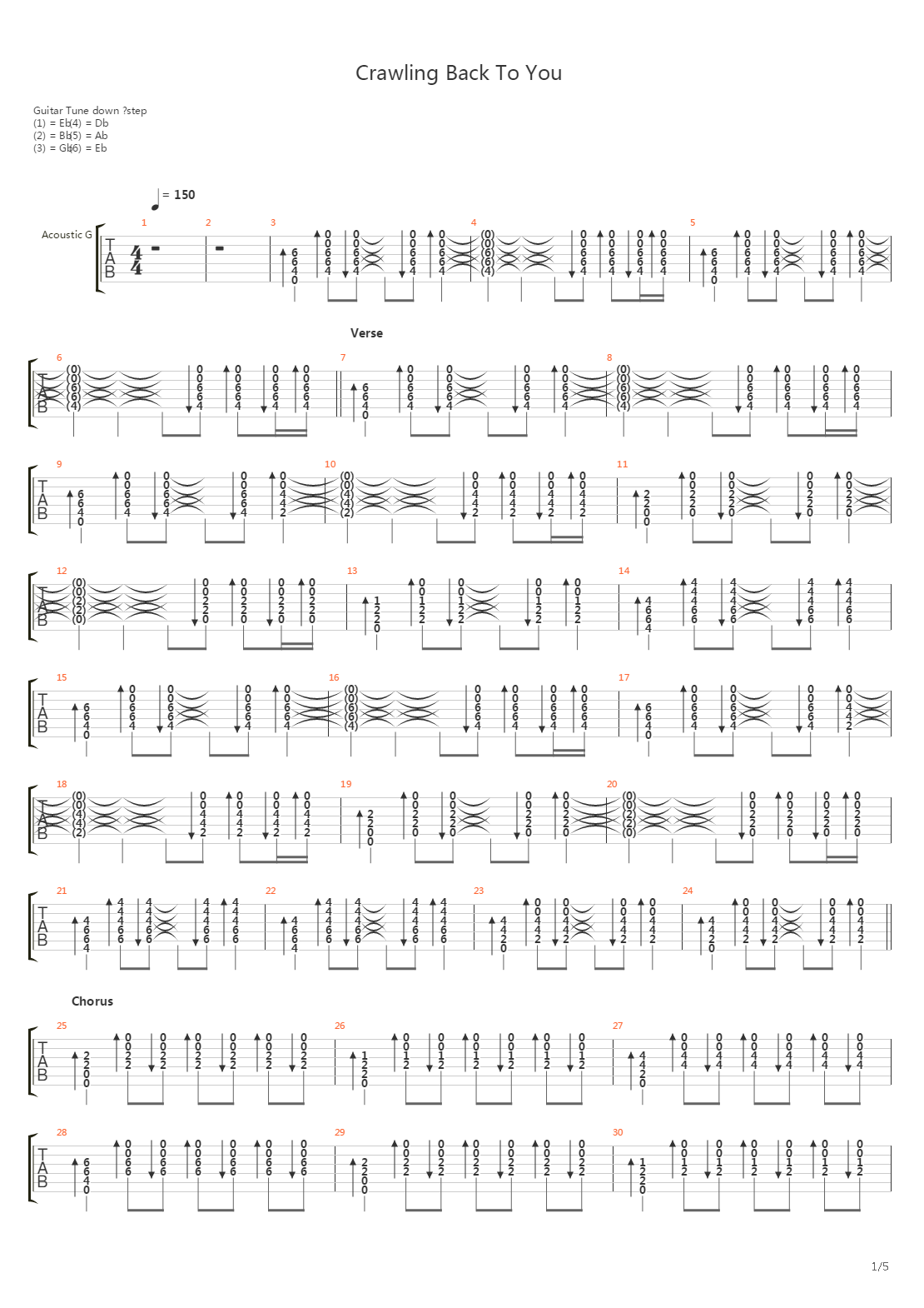 Crawling Back To You (NO DRUMS)吉他谱