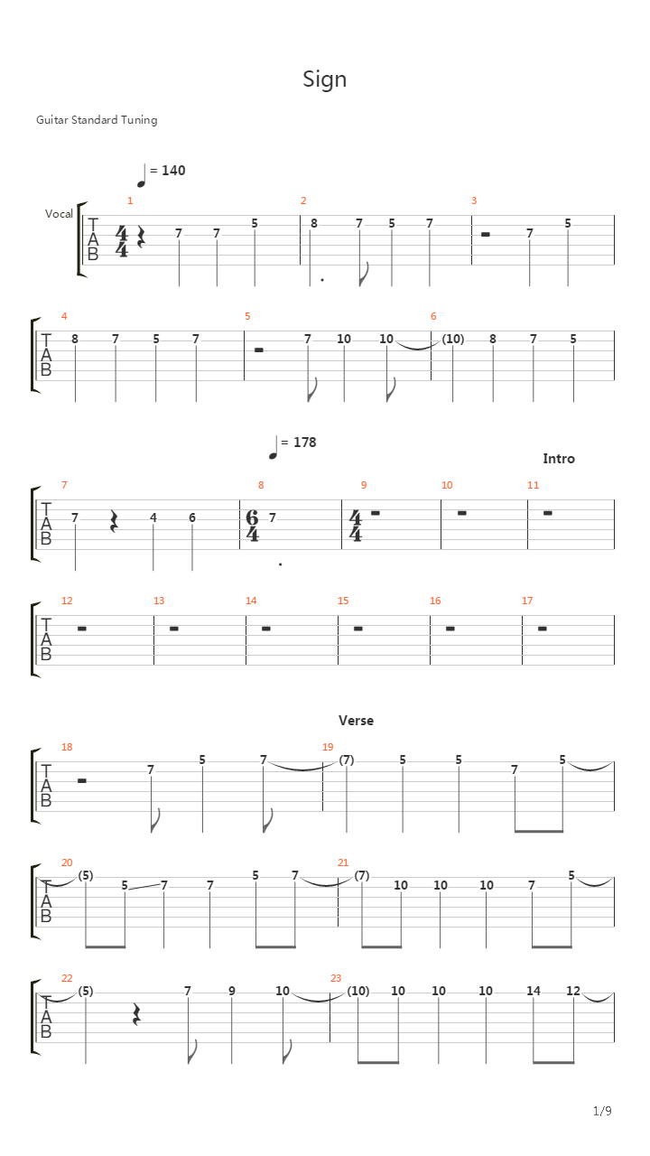 sign吉他谱