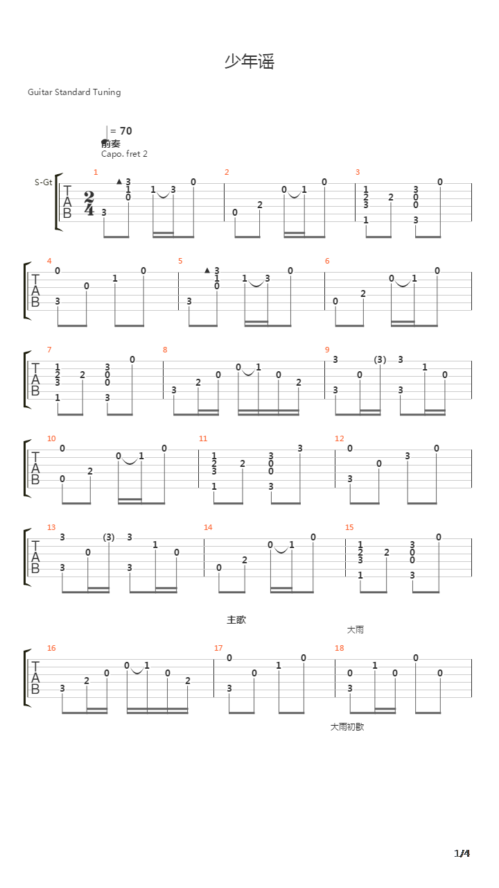 少年谣吉他谱