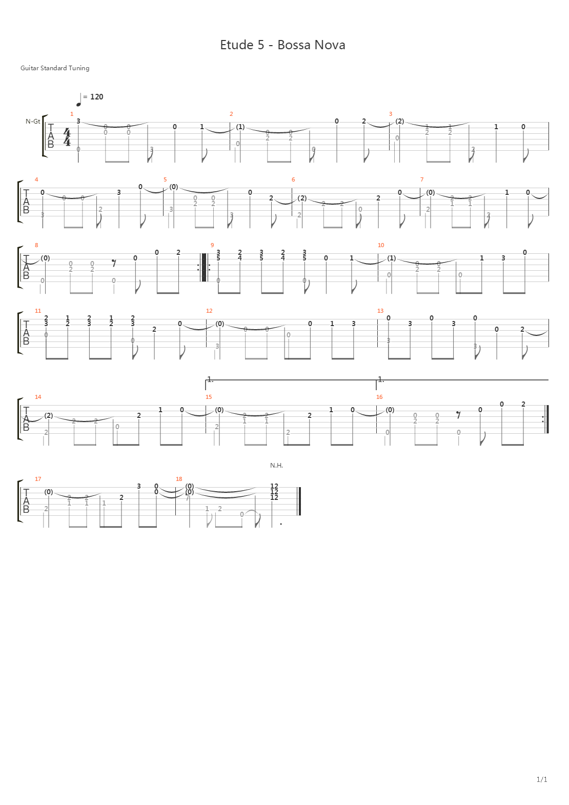 Etude 5 Bossa Nova吉他谱