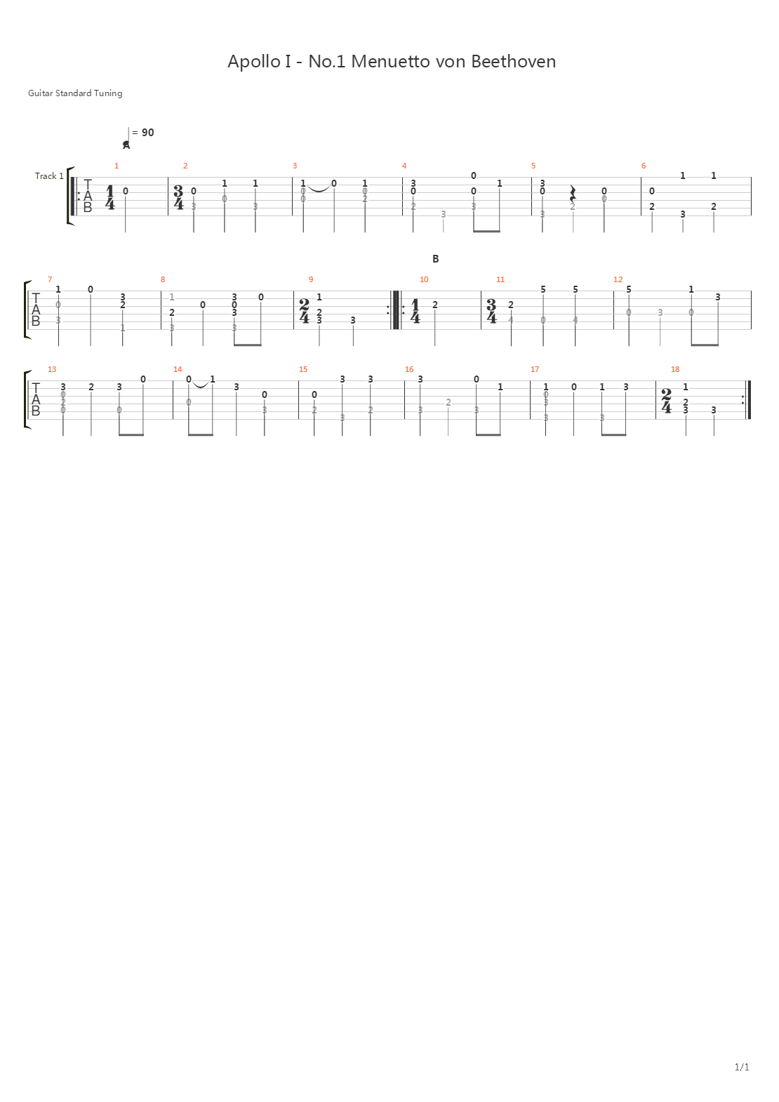 Apollo I - No1 Menuetto Von Beethoven吉他谱