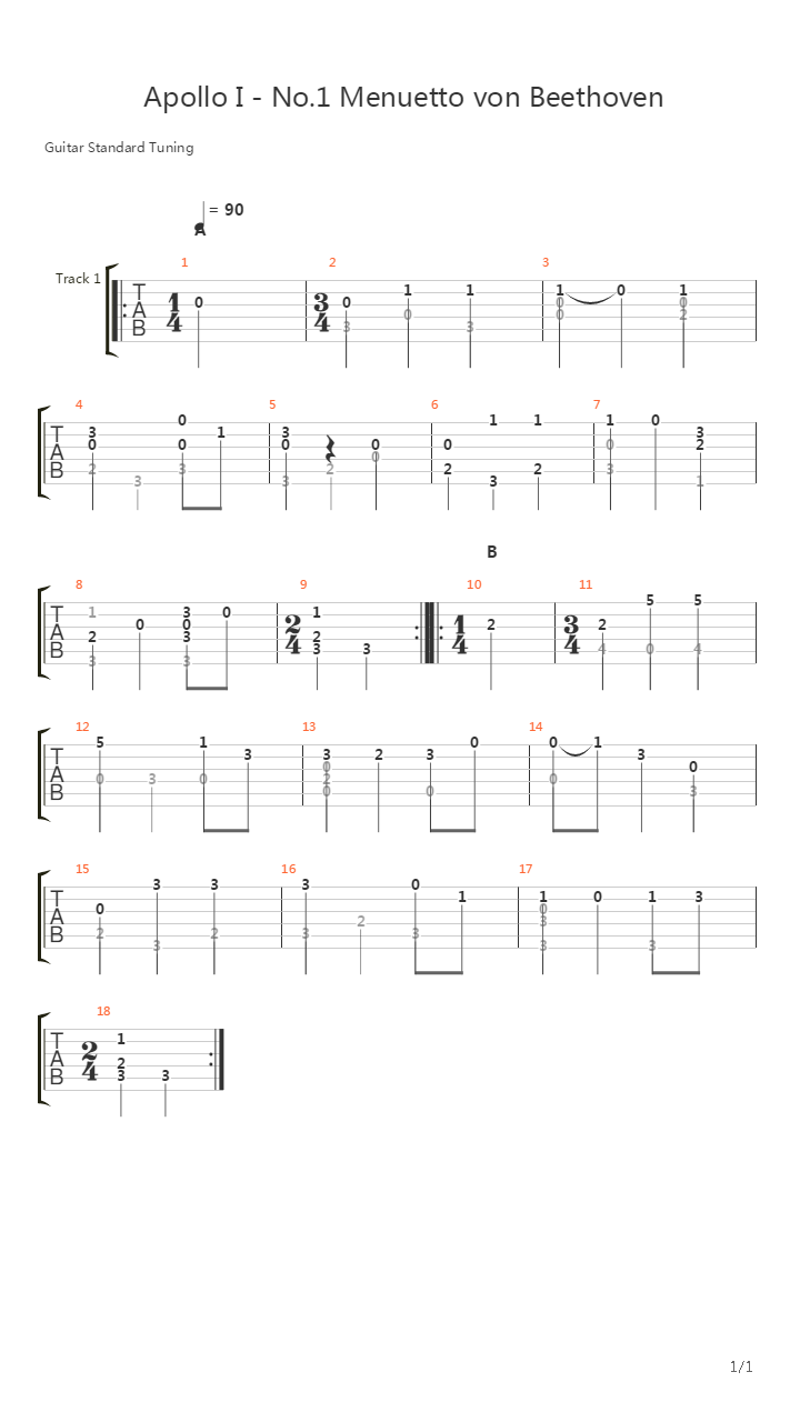 Apollo I - No1 Menuetto Von Beethoven吉他谱