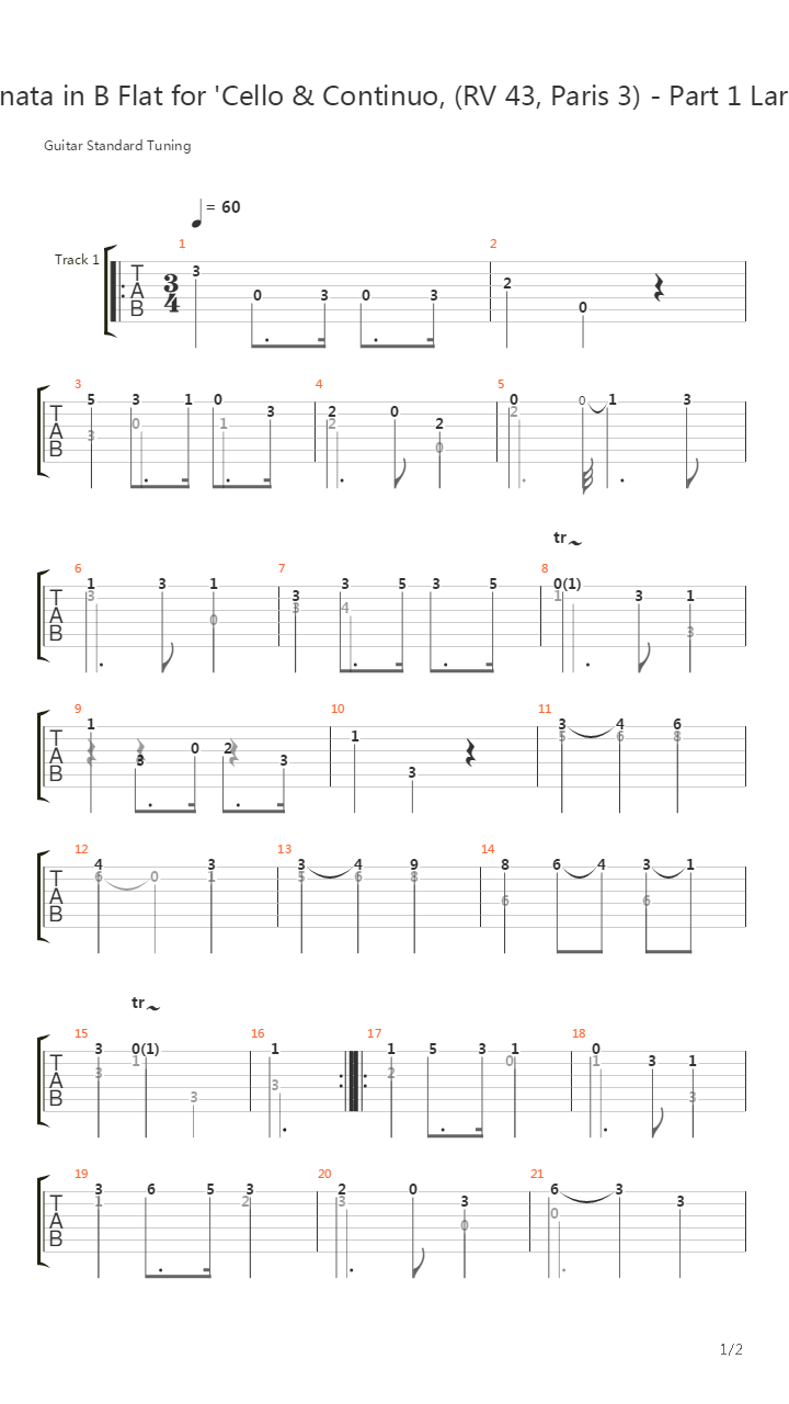 Sonata In B Flat For Cello Continuo Rv 43 Paris 3 - Part 1 Largo吉他谱