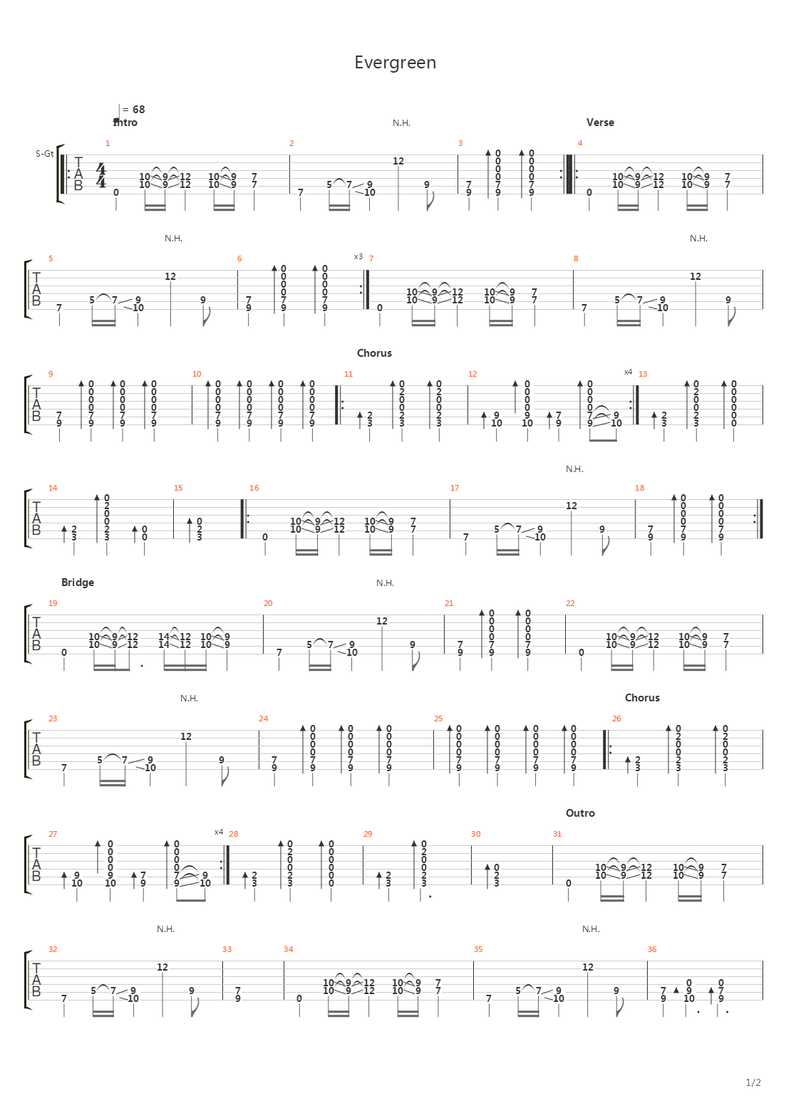 Evergreen吉他谱