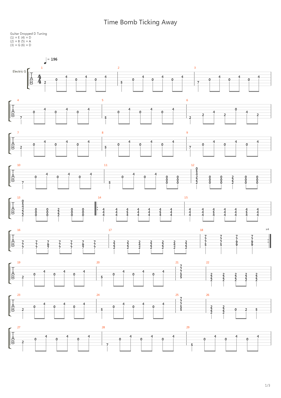 Time Bomb Ticking Away吉他谱