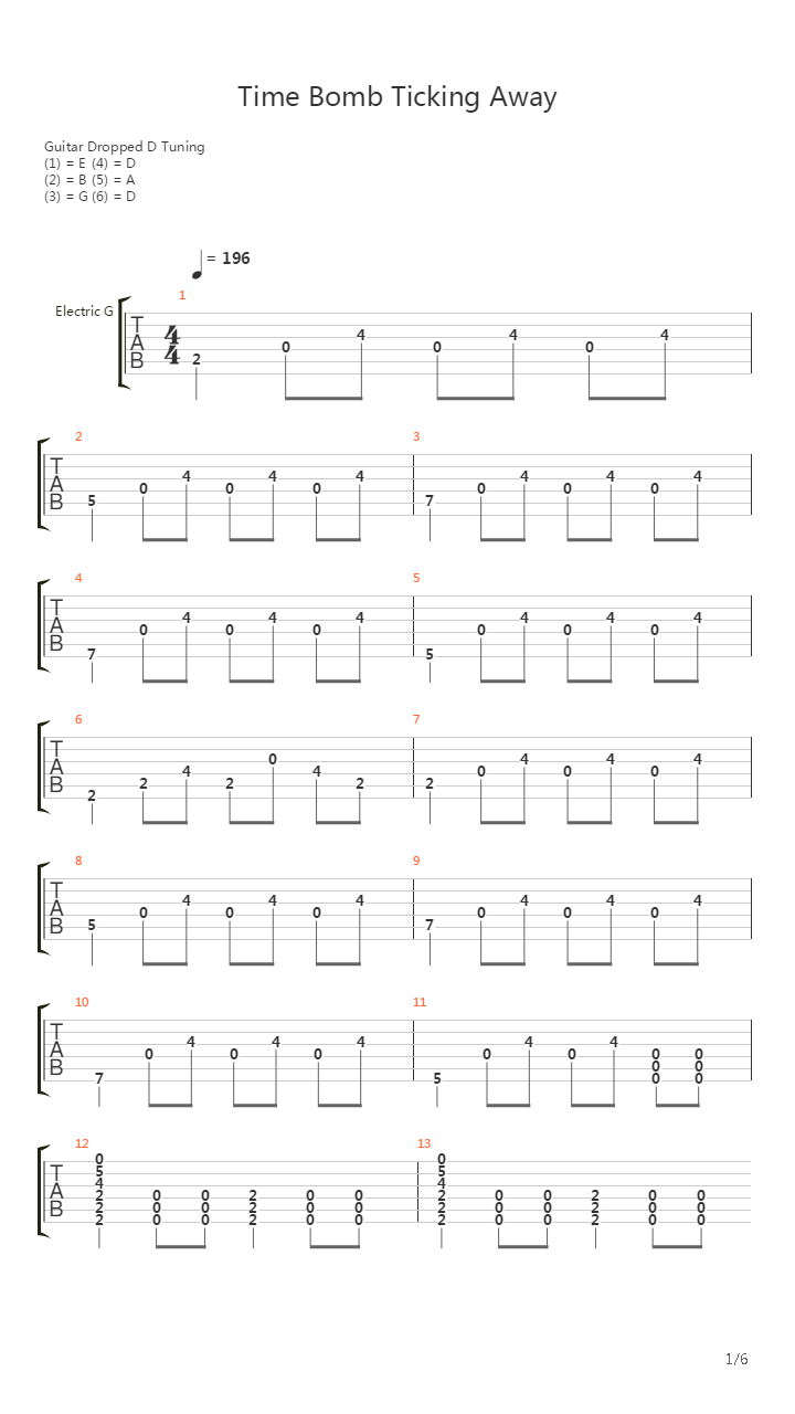 Time Bomb Ticking Away吉他谱