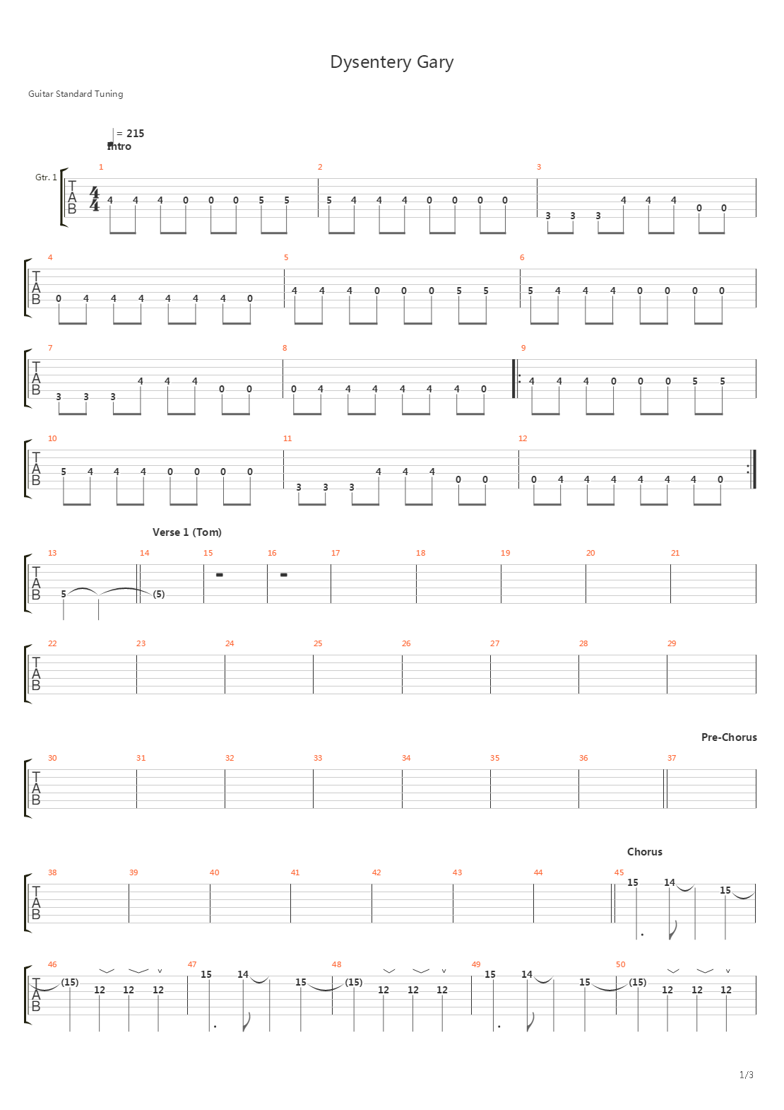 Dysentery Gary吉他谱