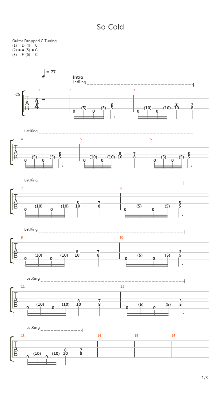 So Cold吉他谱