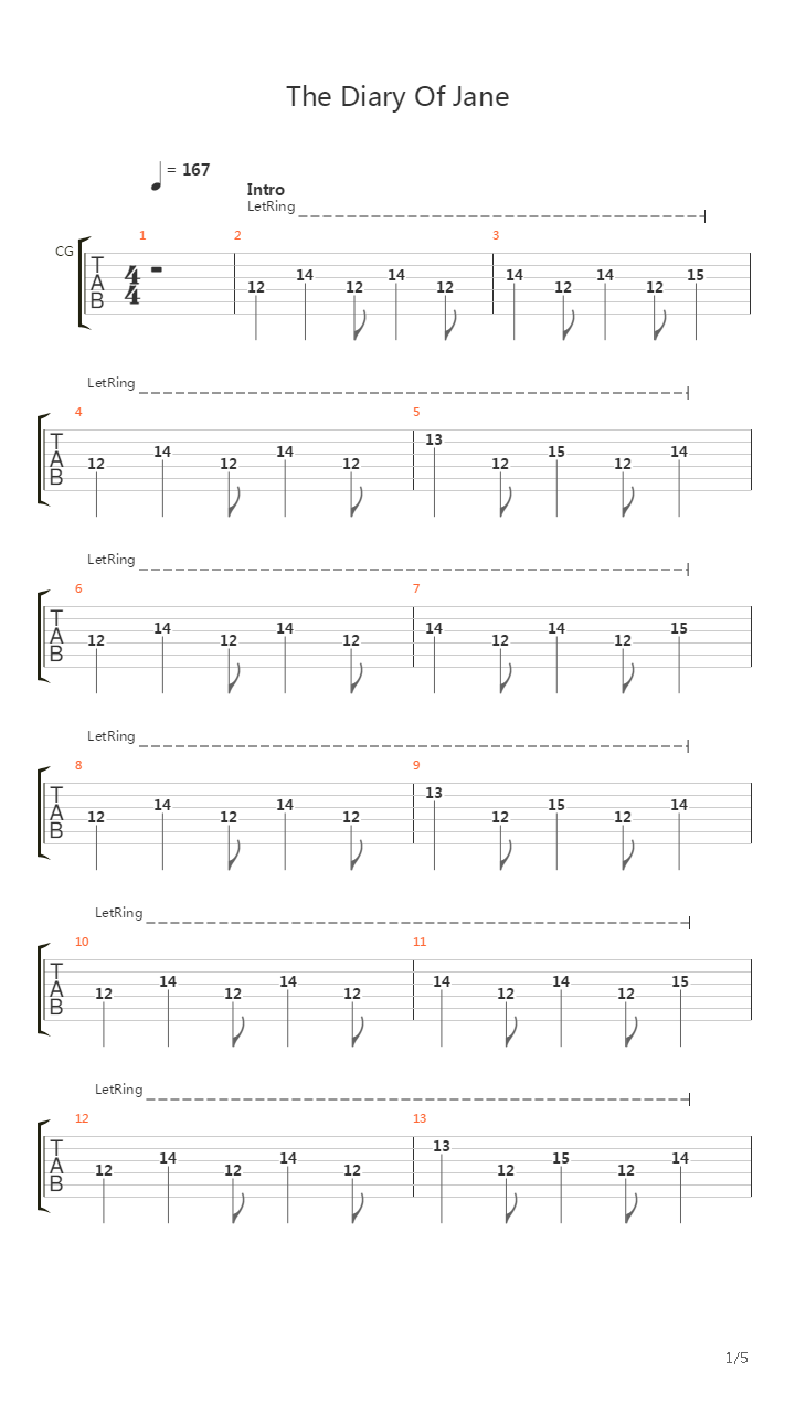 The Diary Of Jane吉他谱