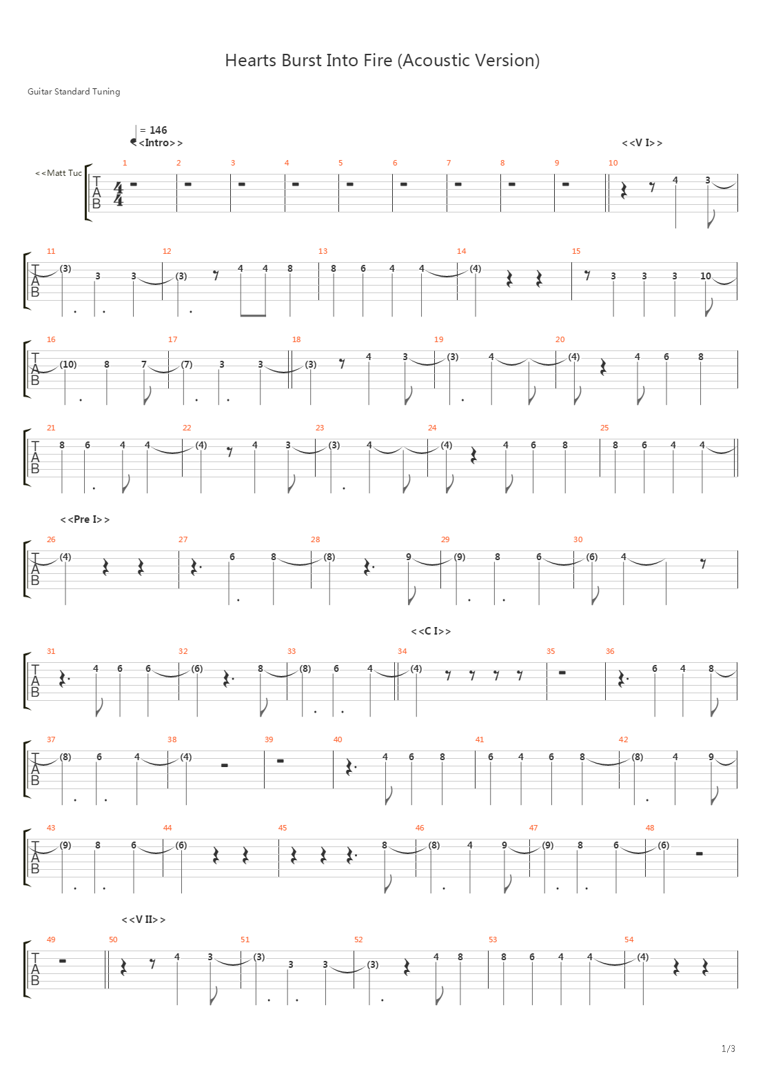 Hearts Burst Into Fire吉他谱