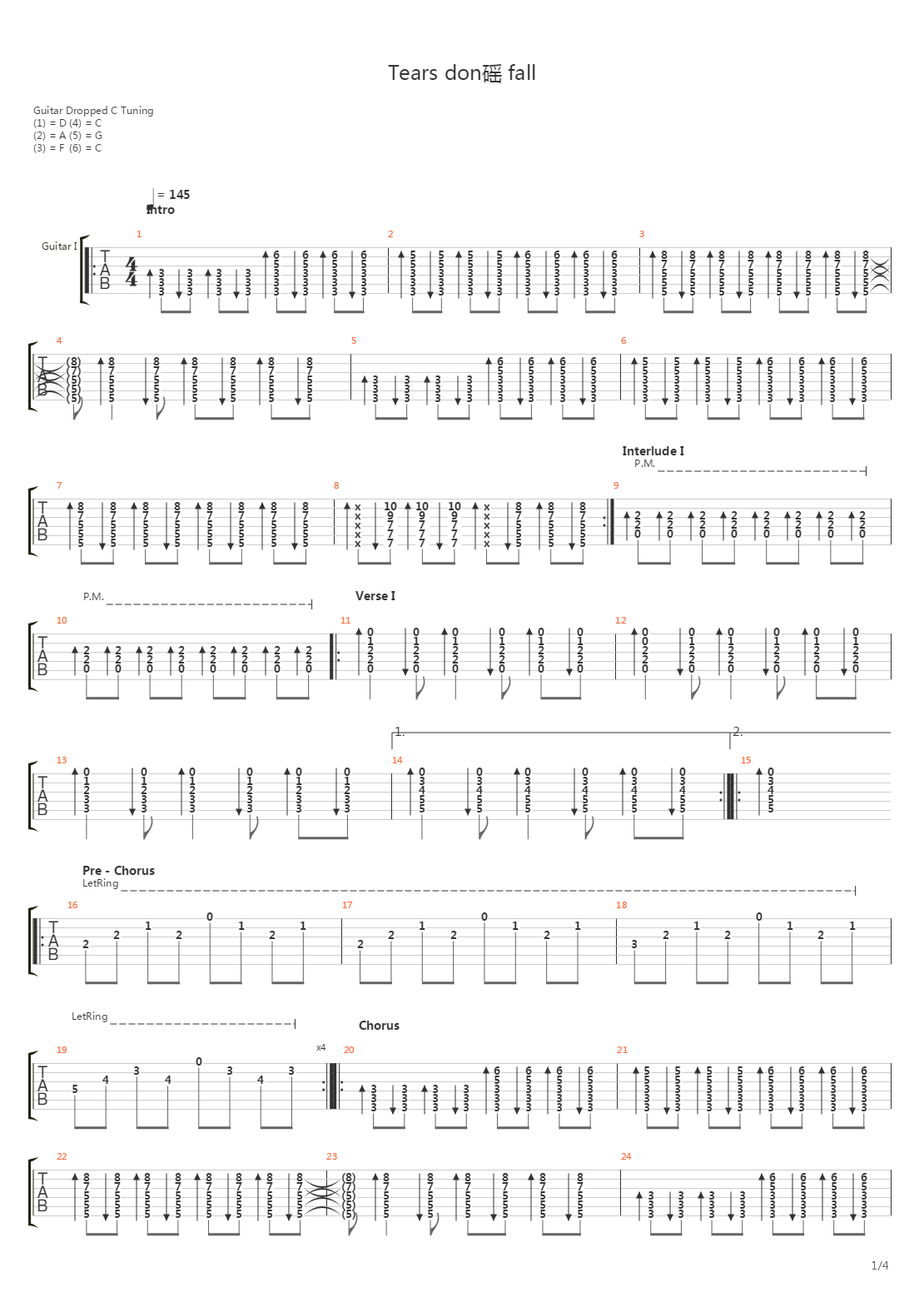 Tears Dont Fall吉他谱