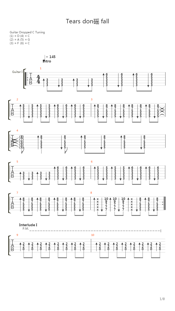 Tears Dont Fall吉他谱