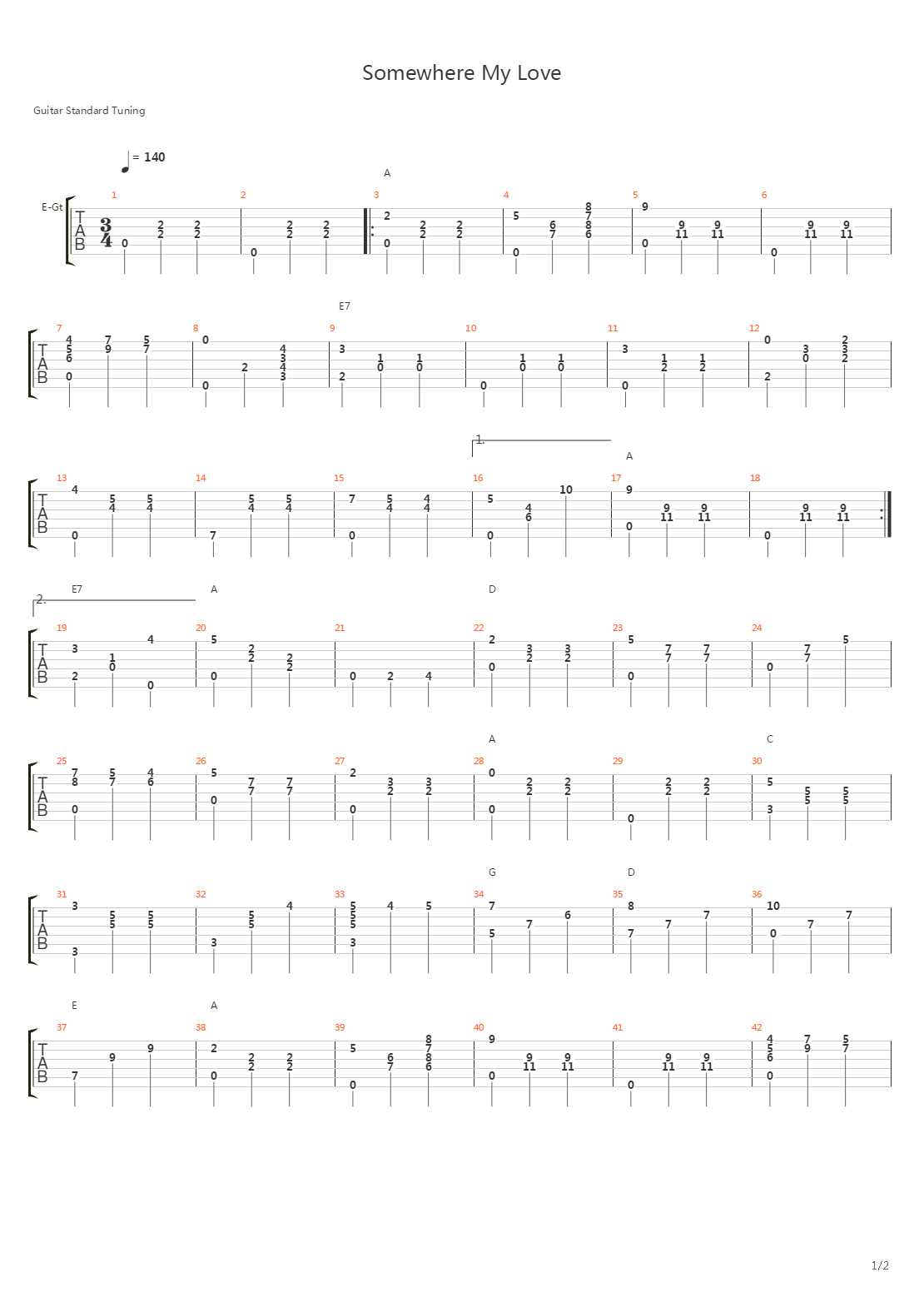 Somewhere My Love吉他谱
