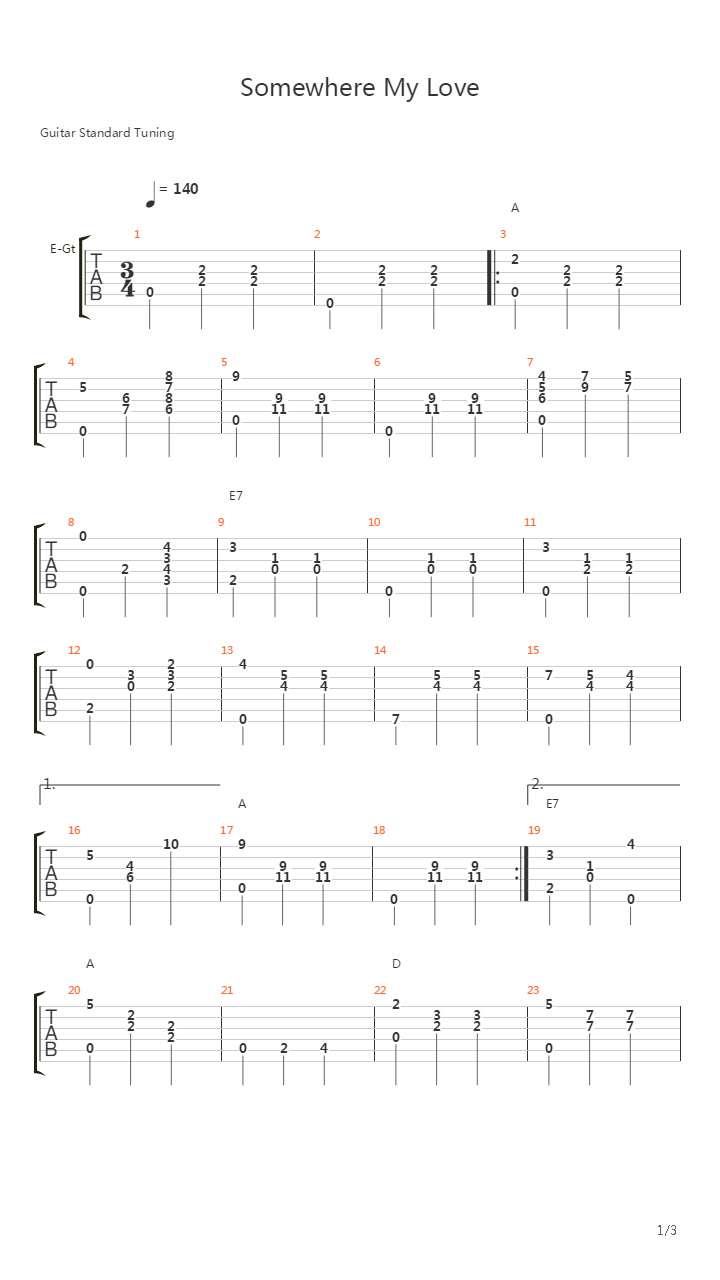 Somewhere My Love吉他谱