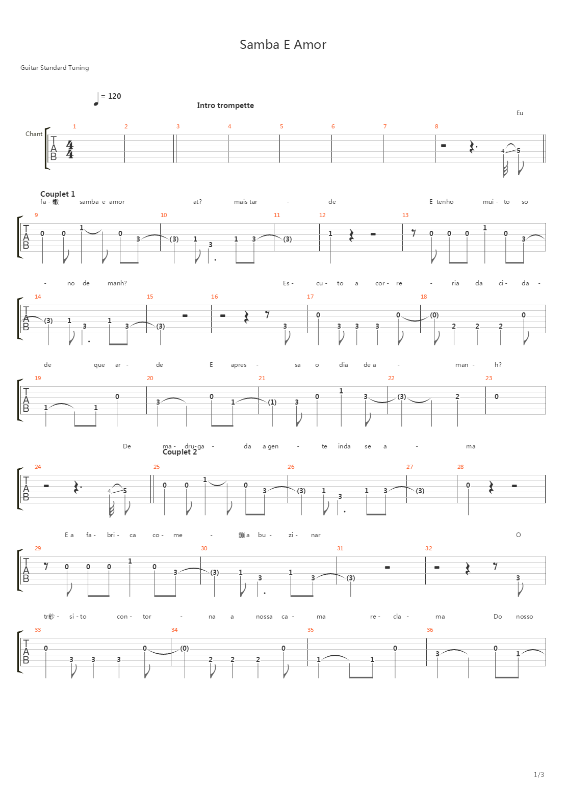 Samba E Amor吉他谱