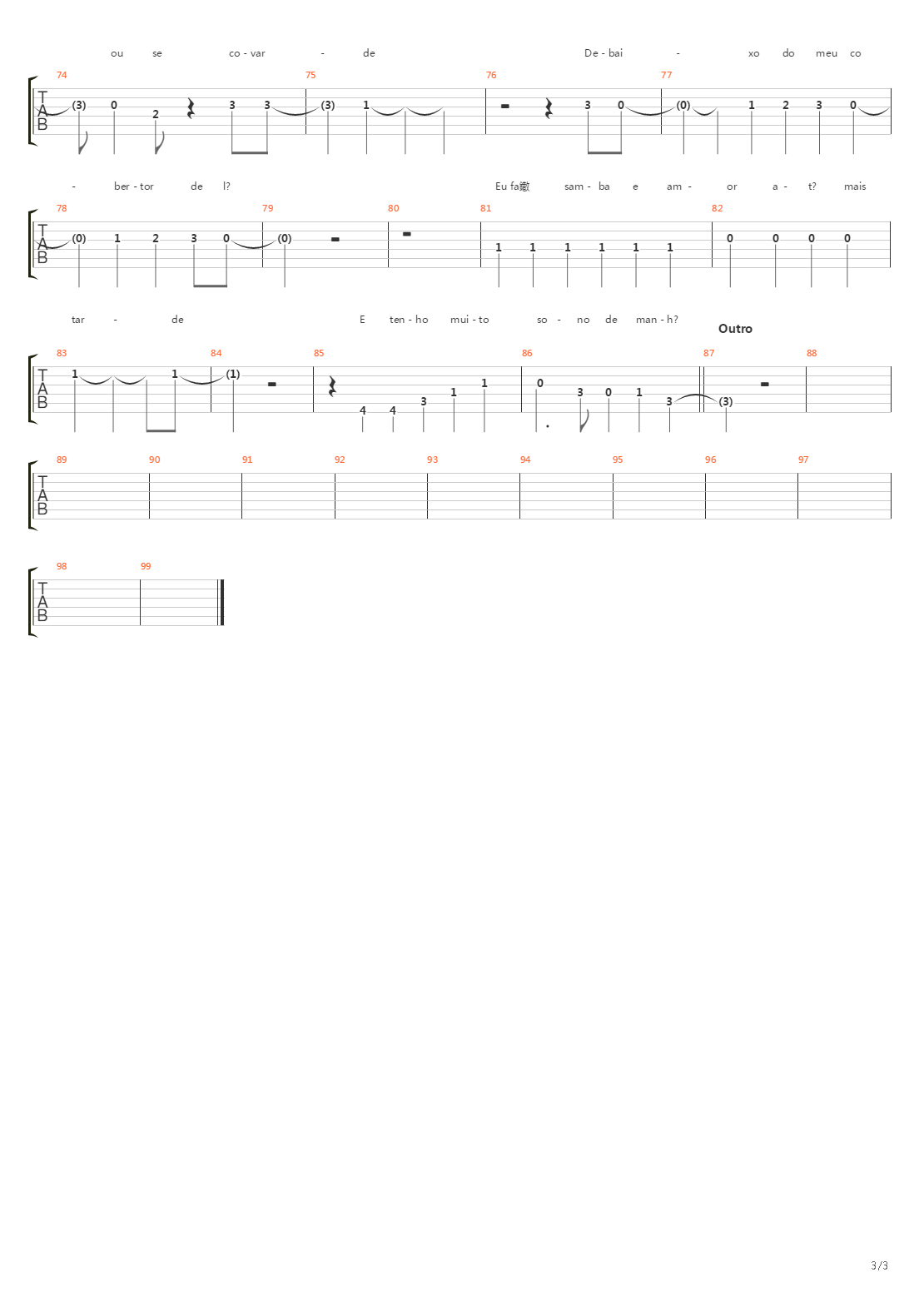 Samba E Amor吉他谱