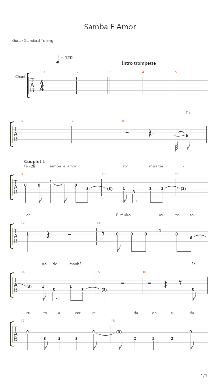 Samba E Amor吉他谱