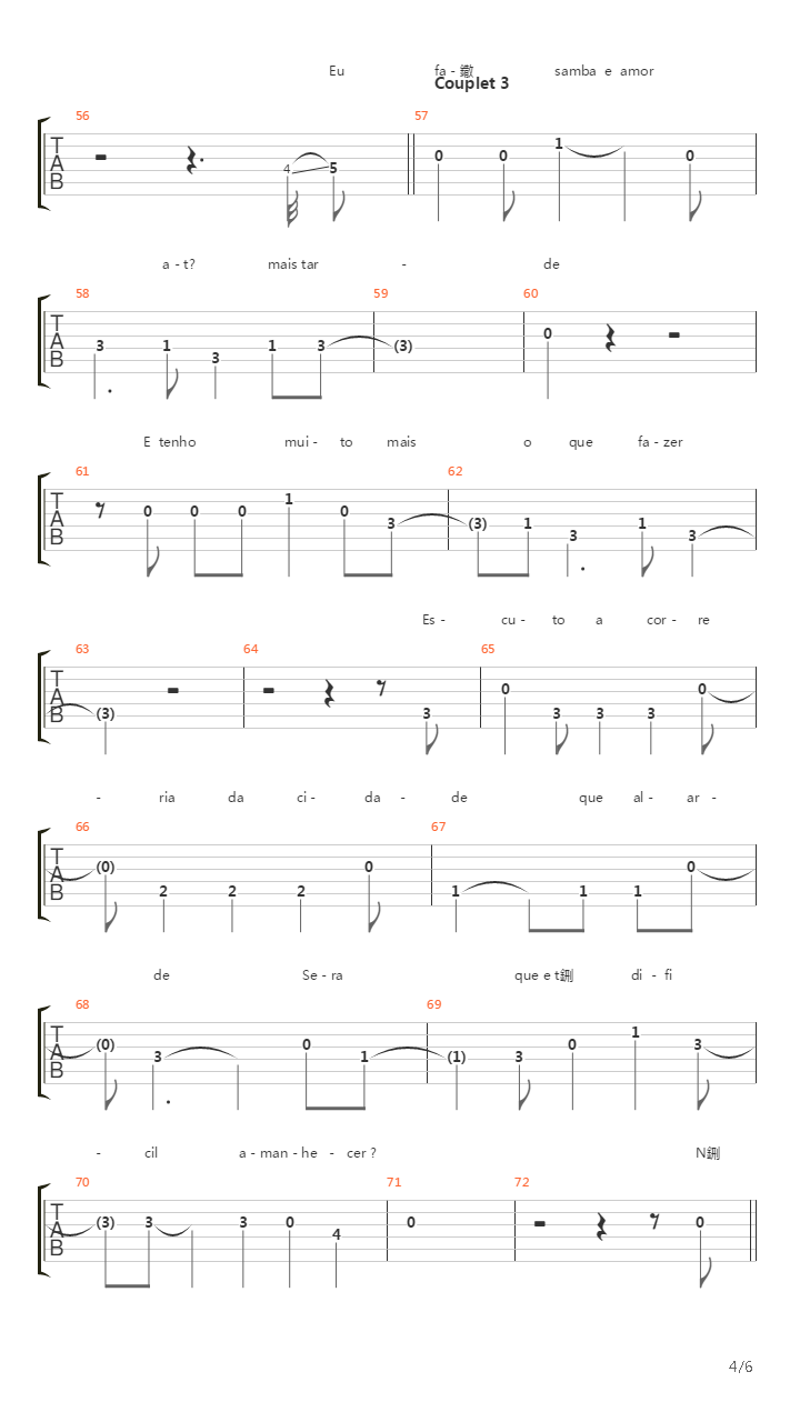 Samba E Amor吉他谱