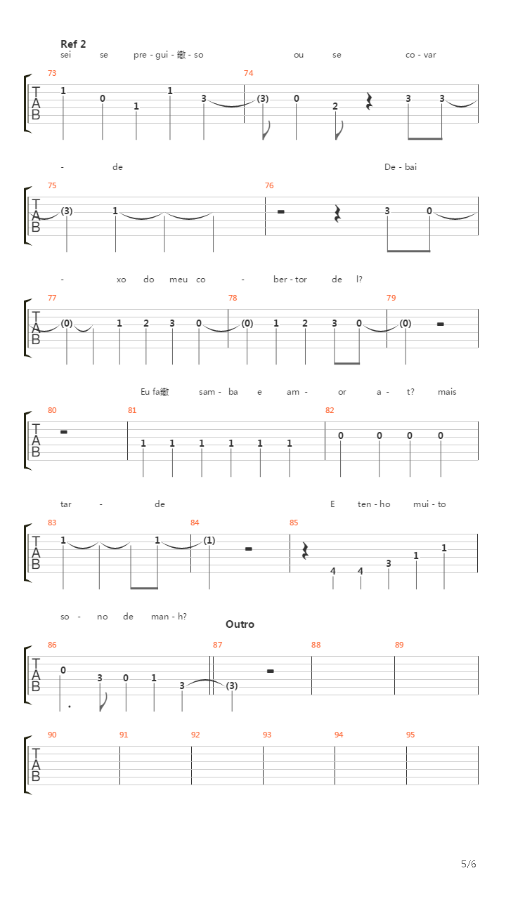 Samba E Amor吉他谱