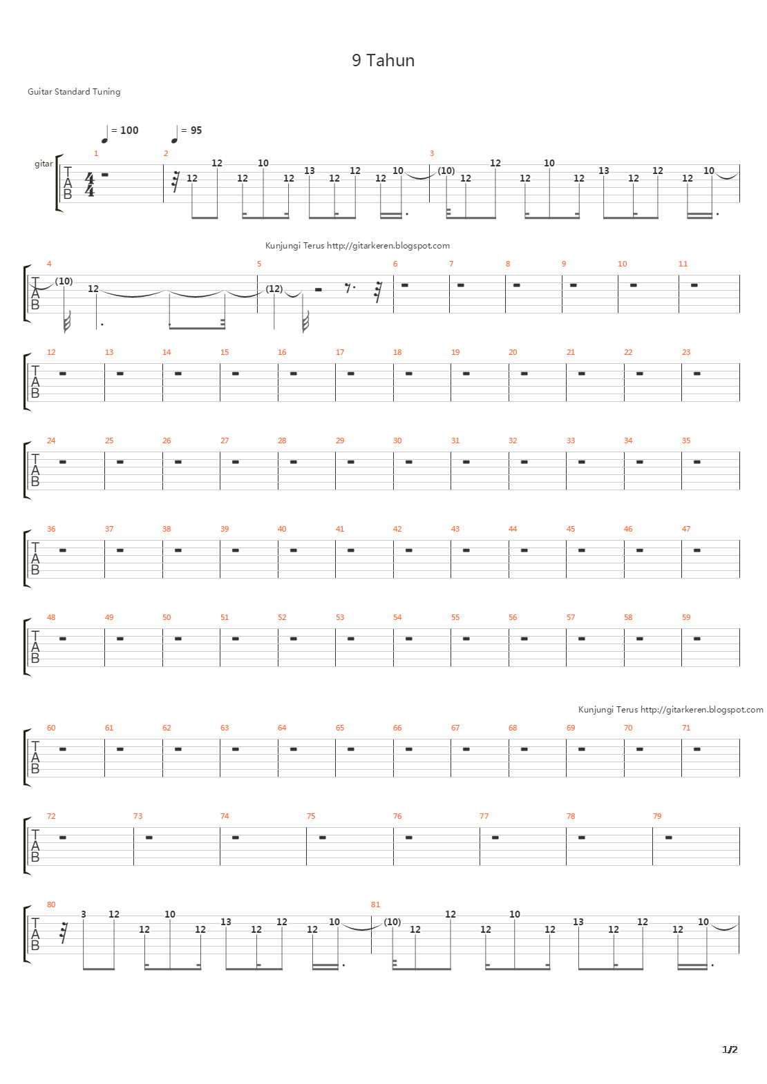 9 Tahun吉他谱