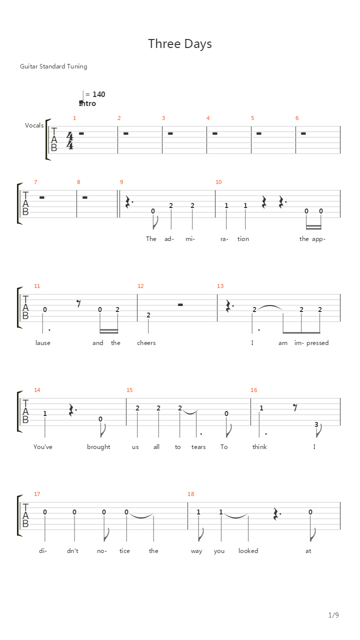 Three Days吉他谱