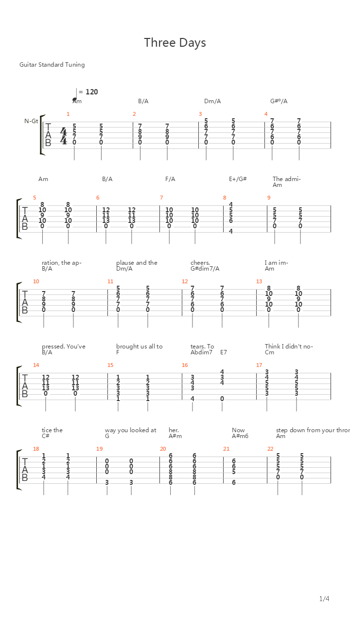 Three Days吉他谱