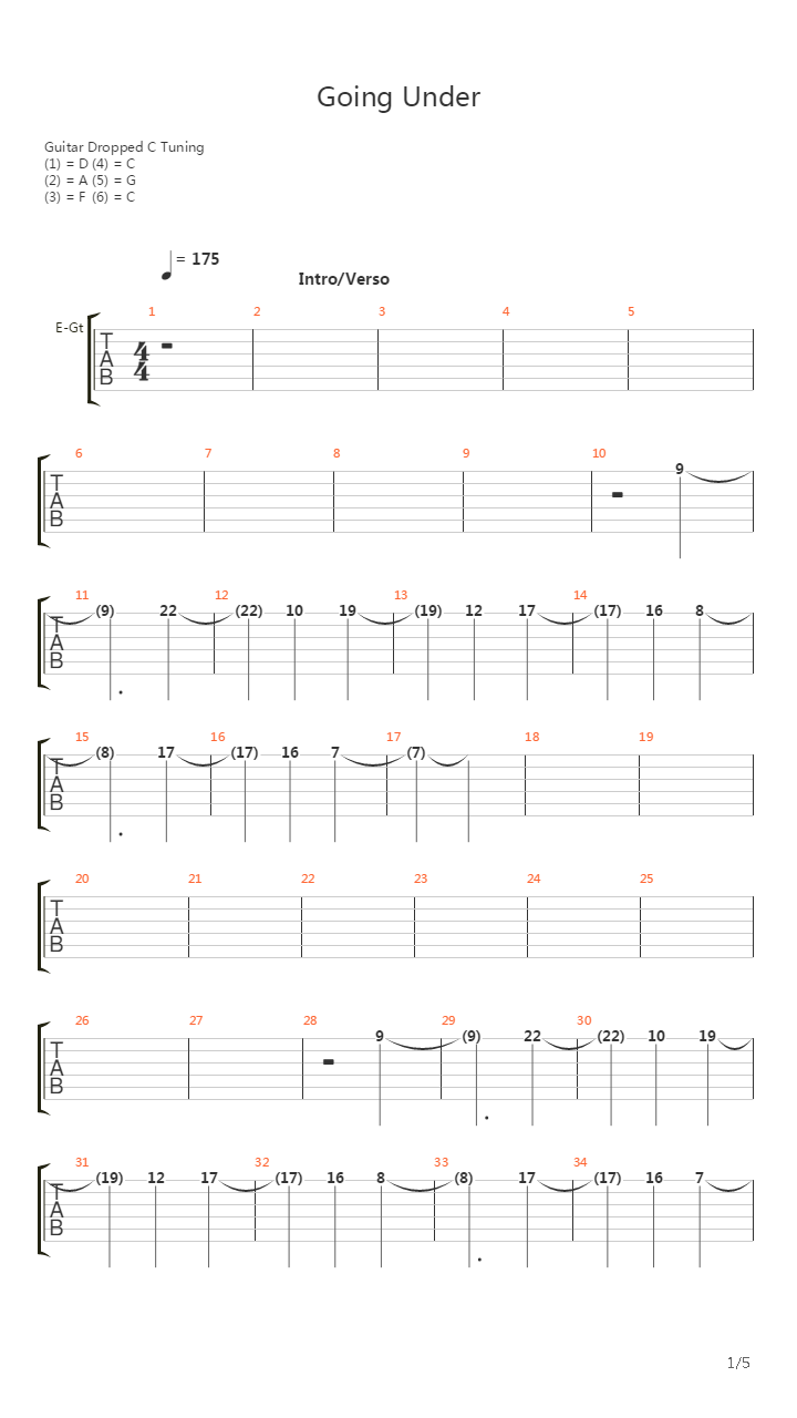 Going Under吉他谱