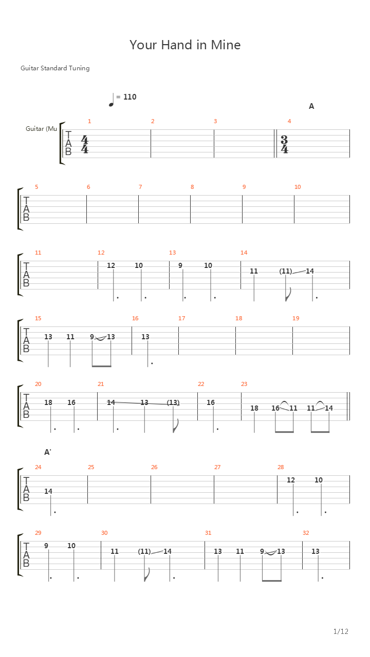 Your Hand In Mine吉他谱