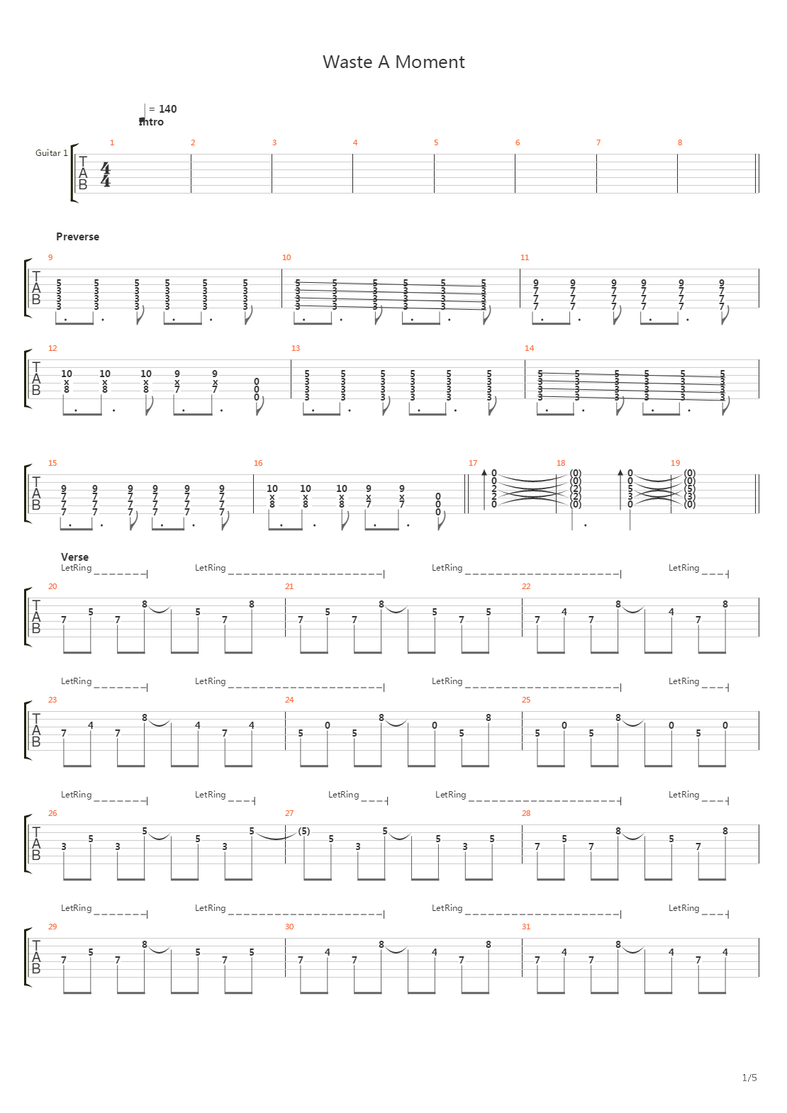 Waste A Moment吉他谱