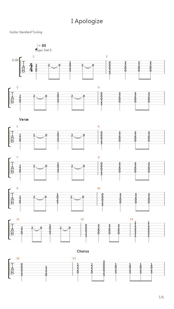 I Apologize吉他谱