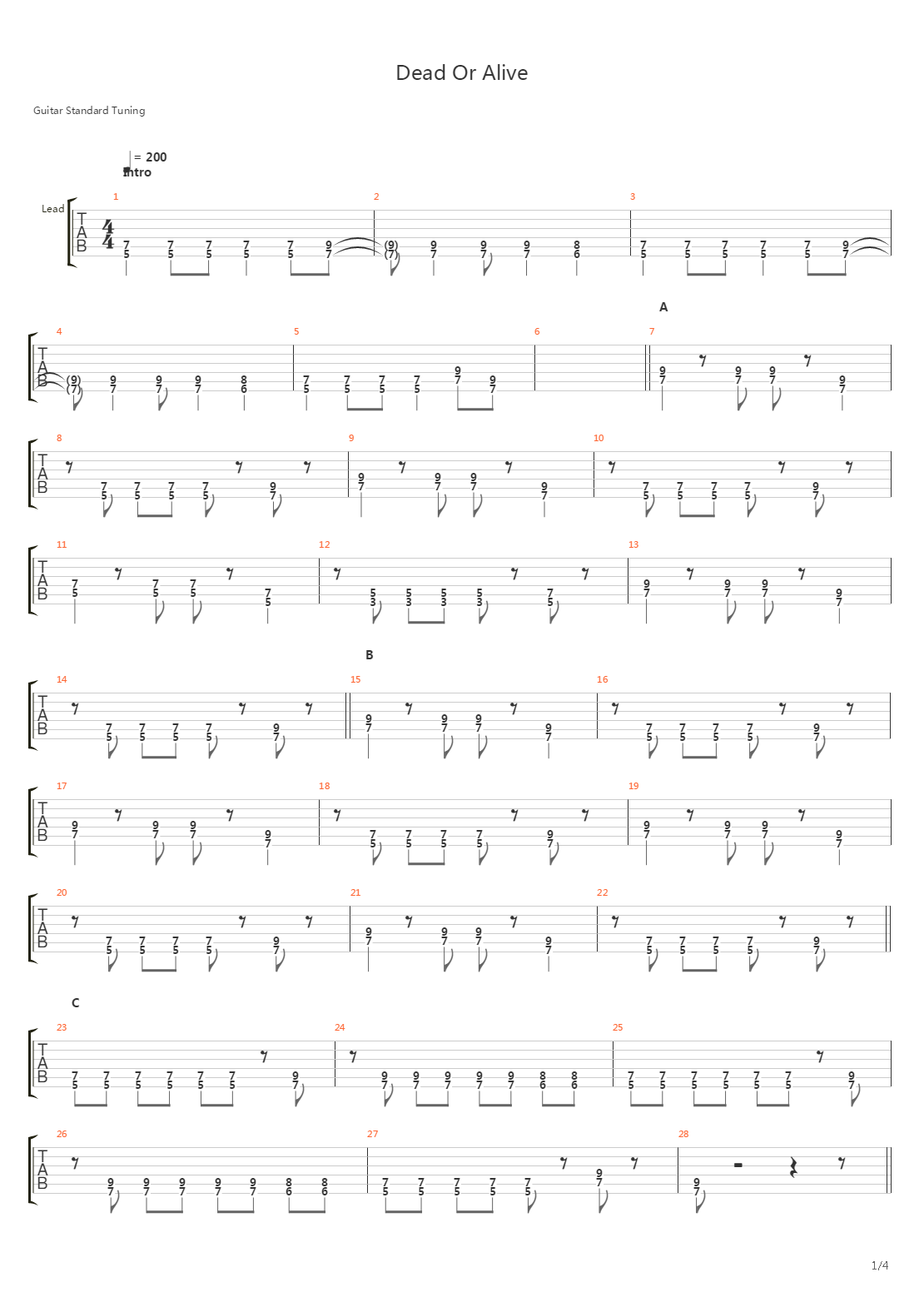 Dead Or Alive吉他谱