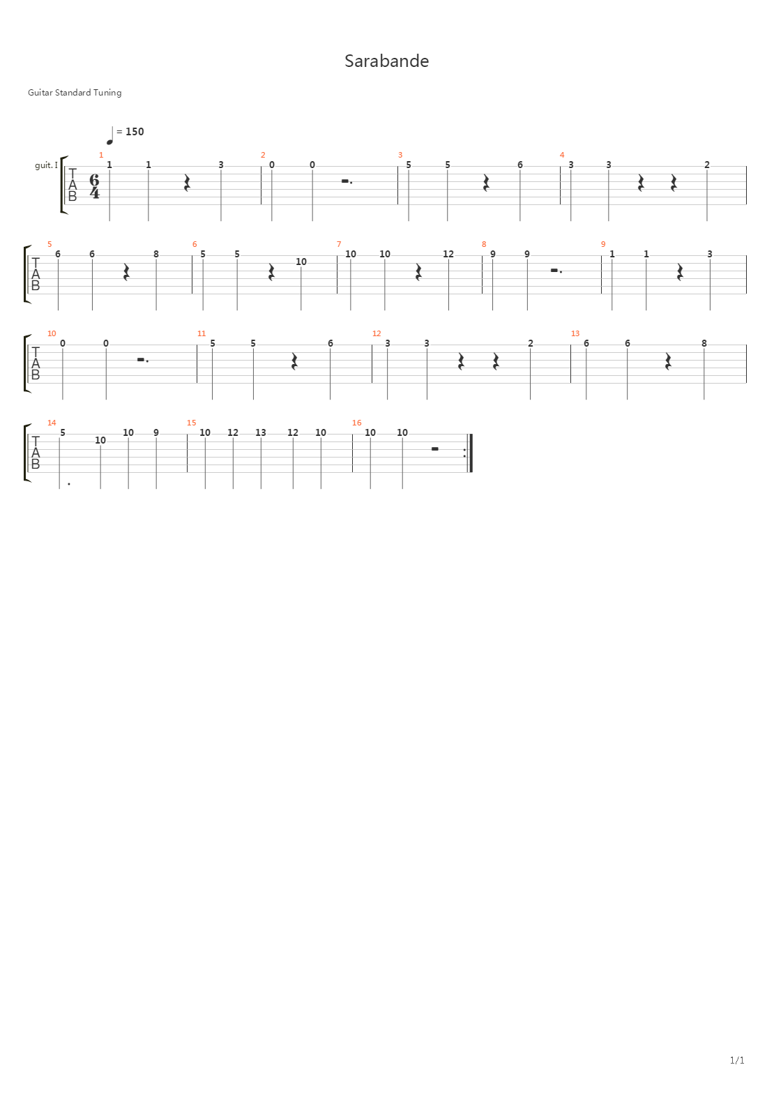 Sarabande吉他谱