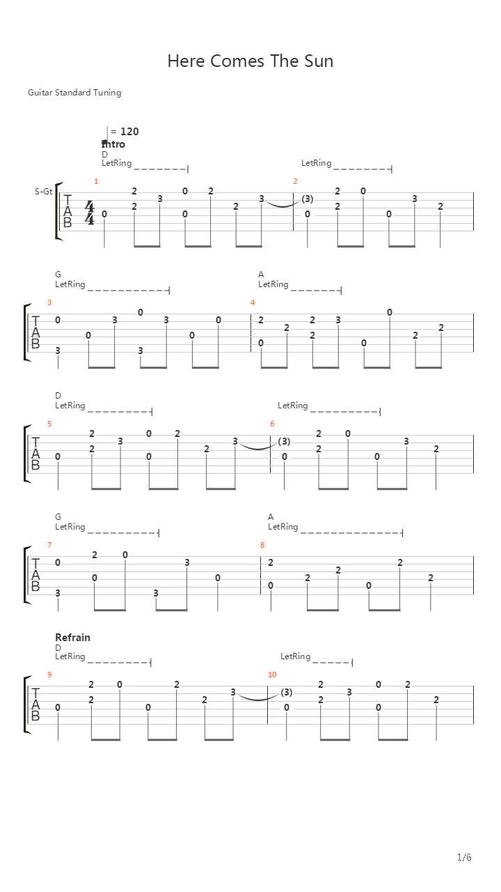 Here Comes The Sun吉他谱