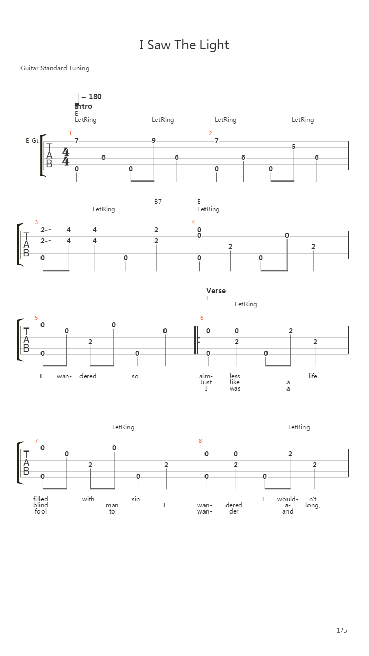 I Saw The Light吉他谱